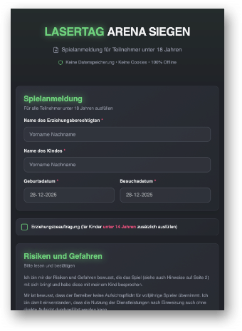 Einverständniserklärung und Erziehungsbeauftragung für Kinder und Jugendliche unter 18 Jahren zum online ausfüllen