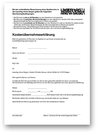 Kostenübernahmeerklärung für Schulen