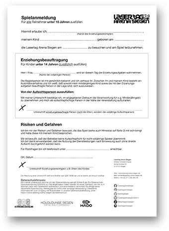 Einverständniserklärung und Erziehungsbeauftragung für Kinder und Jugendliche unter 16 Jahren